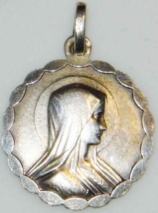 Antique Art Nouveau Sterling Silver Holy Medal Our Lady Blessed Virgin Lourdes