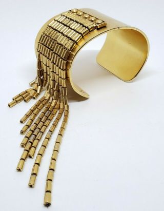 Vintage Signed Ben - Amun Gold Plated Etruscan Revival Chandelier Cuff Bracelet