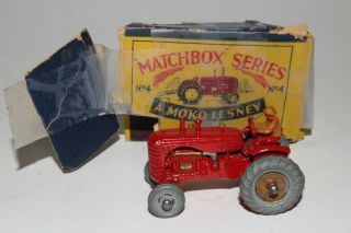 Matchbox Lesney 4a Massey Harris Farm Tractor,  W/ Partial Box