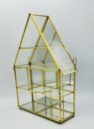 Vintage Mirrored Glass Brass Curio Case Display Cabinet Wall Hanging Shelf