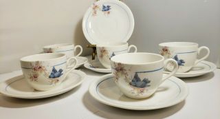 Vintage Blue Bird China 5 Espresso Cups & Saucers C.  P Co China Demitasse Cups