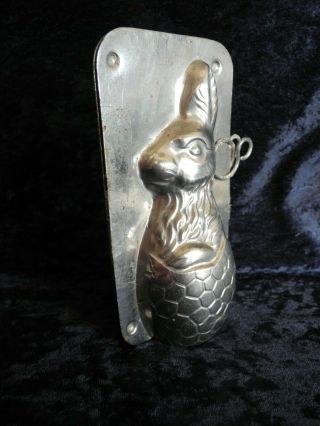 Old Antique Vintage Chocolate Candy Mold Shape Easter Bunny In / Out Of An Egg.