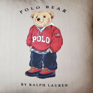 Vintage Ralph Lauren Polo Bear Throw Pillow Down Filled Insert 18” X 18 " College