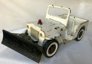Vintage Tonka Jeep And Snow Plow,  Pressed Steel Tonka Aa Wrecker,  White,  11 In.
