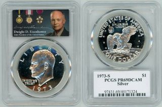 1973 S Silver Eisenhower Dollar $1 Pcgs Pr69dcam Medal Label Z94