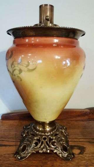 Vintage Bradley & Hubbard GWTW Hurricane Kerosene Oil Lamp Hand Painted Poppies 2