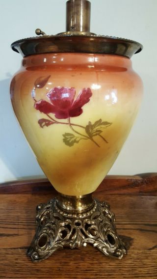 Vintage Bradley & Hubbard GWTW Hurricane Kerosene Oil Lamp Hand Painted Poppies 3
