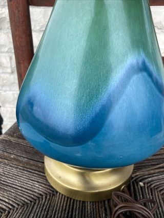 VTG MCM Drip Glaze Table Lamp Green Genie Bottle Ceramic Mid Century Modern 35” 2