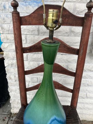 VTG MCM Drip Glaze Table Lamp Green Genie Bottle Ceramic Mid Century Modern 35” 3