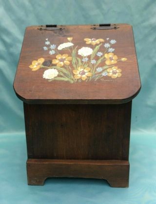 Antique Vintage Flowers Painted Wood Potato And Onion Storage Bin Box -