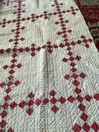 Antique Old Piece Of Red And White Quilt.  25 X 74 Inches Wonderful Old Red