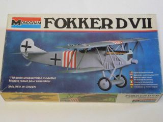 1/48 Monogram German Fokker D Vii Ww1 Bi Plane Plastic Model Kit 5203 Complete