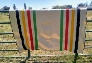 Vintage Hudson Bay Style Striped Wool Camp Trade Blanket 57 " X 73 "
