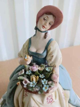 Antique Italian Porcelain Figurine,  Seated Lady w/ Flowers,  by Cyche Cosca,  6 