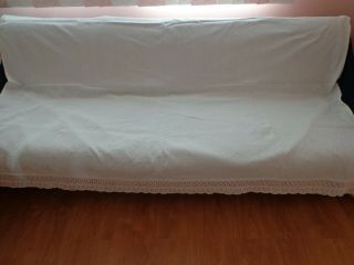 Vintage White Antique Hand Made Cotton Crochet Lace Bed Cover - 73 " X 57 "