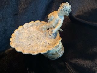 Antique Victorian Cast Iron Soap Dish Ornate Nude Cherub Signed Circa 1900