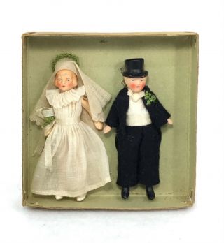 Vintage Bride And Groom Dolls Bisque Antique Dollhouse Cake Toppers