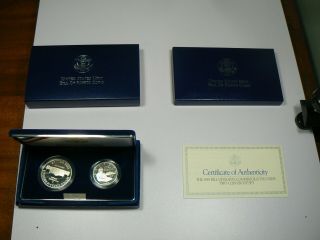 1993 Bill Of Rights Commemorative Two Coin Set Silver Proof Dollar And Half