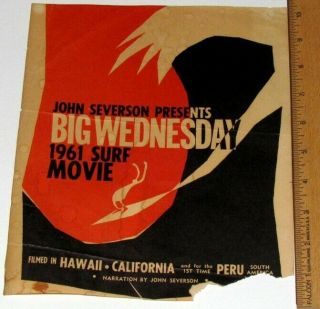 Vintage 1961 John Severson Big Wednesday Surfing Movie Poster Flyer