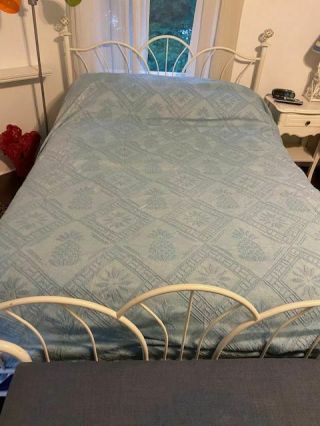 Vintage Blue Chenille Like Bed Spread With Fringe Measures 101 " X 112 " Queen Siz