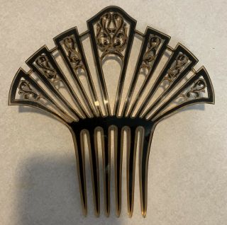 Antique Victorian Edwardian Carved Celluloid Fan Hair Comb Mantilla