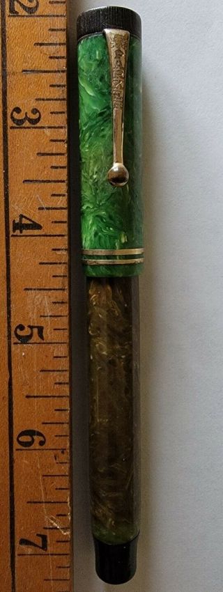 Antique Parker Duofold Senior Green Marble Lucky Curve Fountain Pen