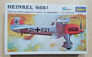 62 - Js053 Hasegawa 1/72nd Scale Heinkel He 51a - 1 Plastic Model Kit