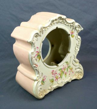 Antique 19th C Porcelain Floral Painted Mantle Clock Case 4.  75 " Dia Movement