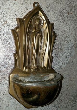 Antique Vintage Madonna Holy Water Font Wall Hanging Made In Germany