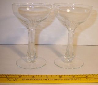 Pair (2) French Antique Baccarat Crystal Champagne Coupes Hollow Stem 9 Petals