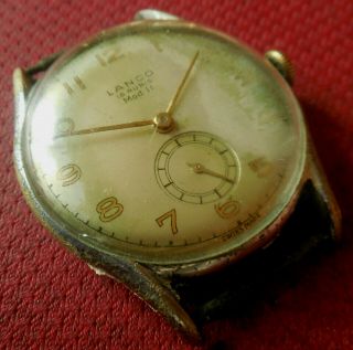 Vintage 1940s Oversized Lanco Mod.  11 15 Jewels Swiss Made Running Wristwatch