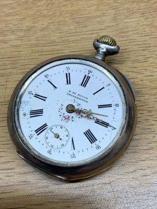 Vintage Antique Pocket Watch 800 Silver Case Depose