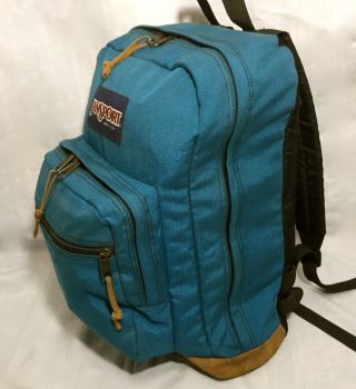 Vintage 90s Jansport Leather Bottom Backpack Blue Made In Usa