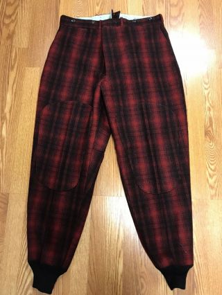 1950s Vintage Woolrich Red Black Plaid Wool Hunting Pants 40x32