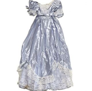 Zum Zum Vintage 1980s Prom Dress Women Size 9 - 10 Blue Lavender Lace Puffy Tiered