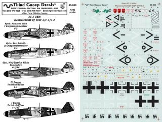 Third Group Decals 1/48 Messerschmitt Bf 109f - 2/f - 4/g - 2 Jg 3 Ii.  /jg 3 (luftwaffe)