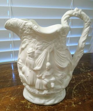 Antique 19th Century English " Gypsy " Pattern Parian Ware Pitcher Excel