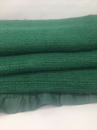 Vintage Waffle Weave Thermal Acrylic Blanket Green Satin Trim 101x116 King 2