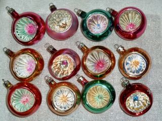 12 Vtg Antique Poland Polish Christmas Tree Glass Ornaments With Deep Indents