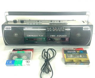 Vintage Sharp Qt - 267z Boombox Dual Cassettes Ghettoblaster Sw Fm Mw Radio 80 
