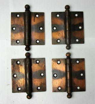 4 Antique Stanley Sweetheart Cannon Ball Tiger Copper Japanned Door Hinge 3.  5 "