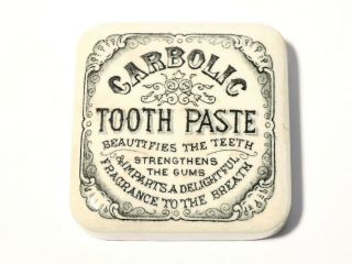 Antique Square Unbranded Carbolic Tooth Paste B/w Pot Lid Chipped Pl134