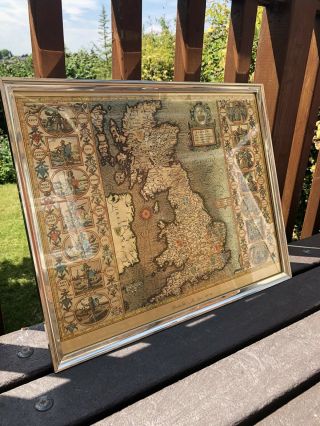 Framed British Isles Portrait Map,  John Speed 1610 - 12,  Gold Foil,  Vintage Retro