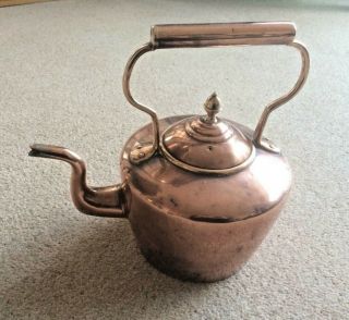 Vintage 19th - C Large Victorian Copper Teapot Kettle with Brass Stand 2