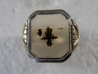 Antique Ostby & Barton Ob Sterling Silver Gold Filled Agate Ring Size 10