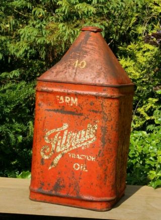 Vintage Antique Large Oil Fuel Tractor Tin Can With Cap Pyramid