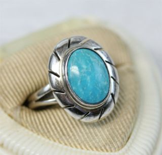Vintage Mexico Turquoise Sterling Silver 925 Ring Big Handmade South Luxury 10
