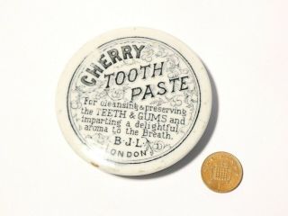 Antique B.  J.  L.  London Cherry Tooth Paste B/w Pot Lid A/f Pl111