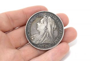 Antique Victorian C1896 Queen Victoria Crown Silver Coin 805