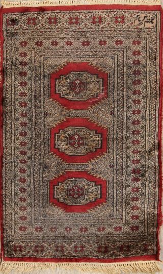 Vintage Geometric Traditional Area Rug Hand - Knotted Wool Oriental Carpet 2x4 Red